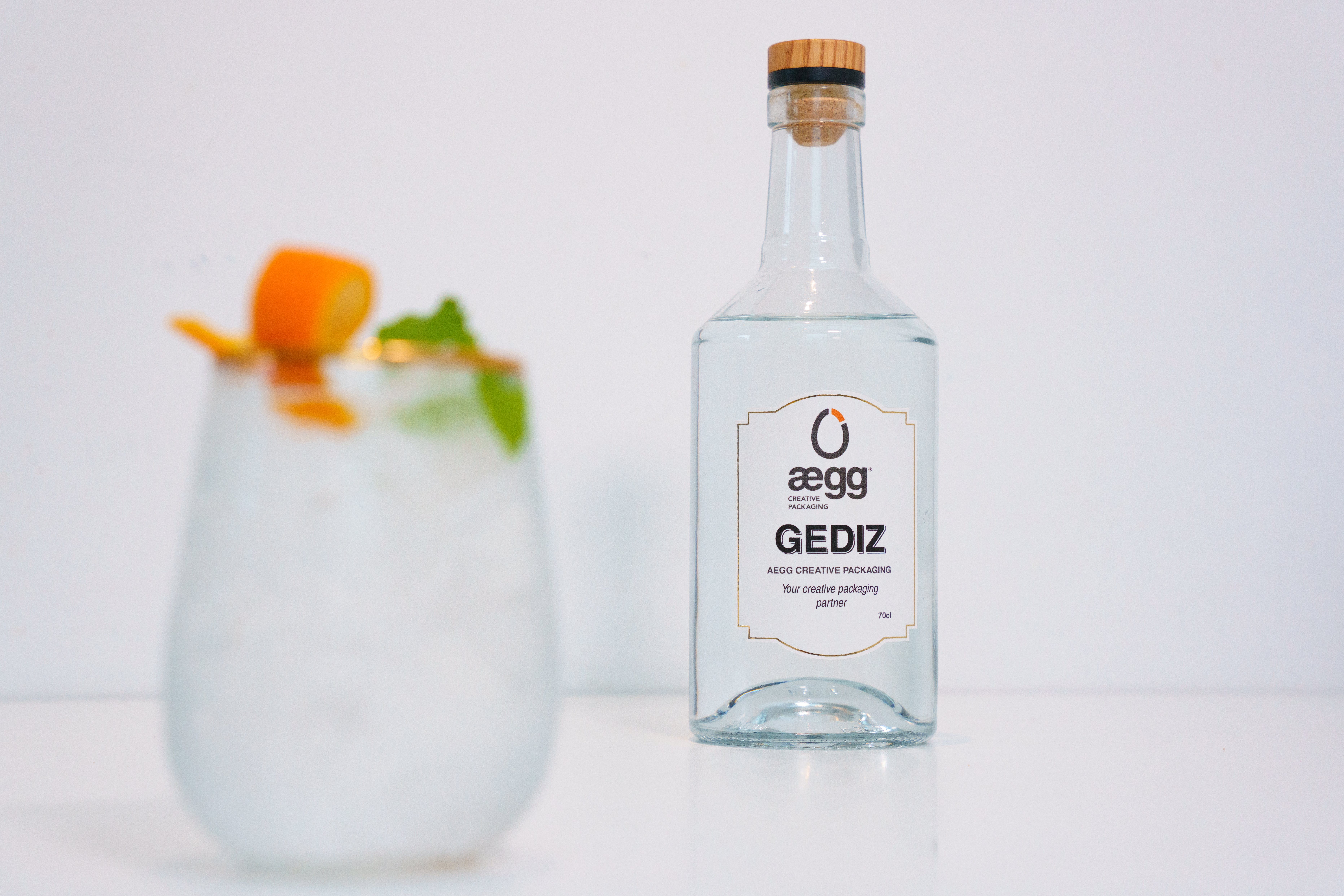 The Gediz glass spirit bottle, available exclusively in the UK from Aegg Creative Packaging