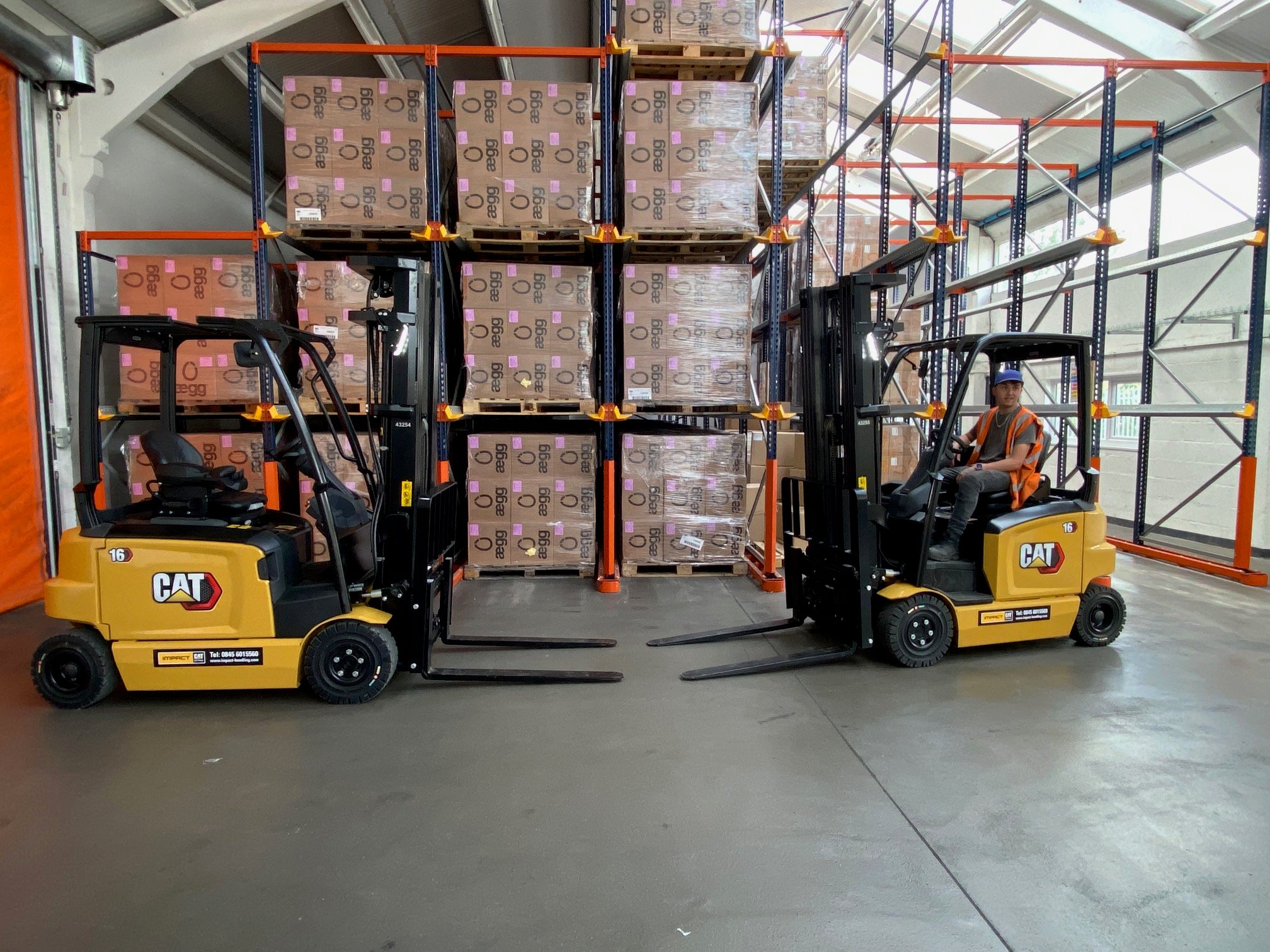 2 of Aegg's environmentally friendly electric forklift trucks