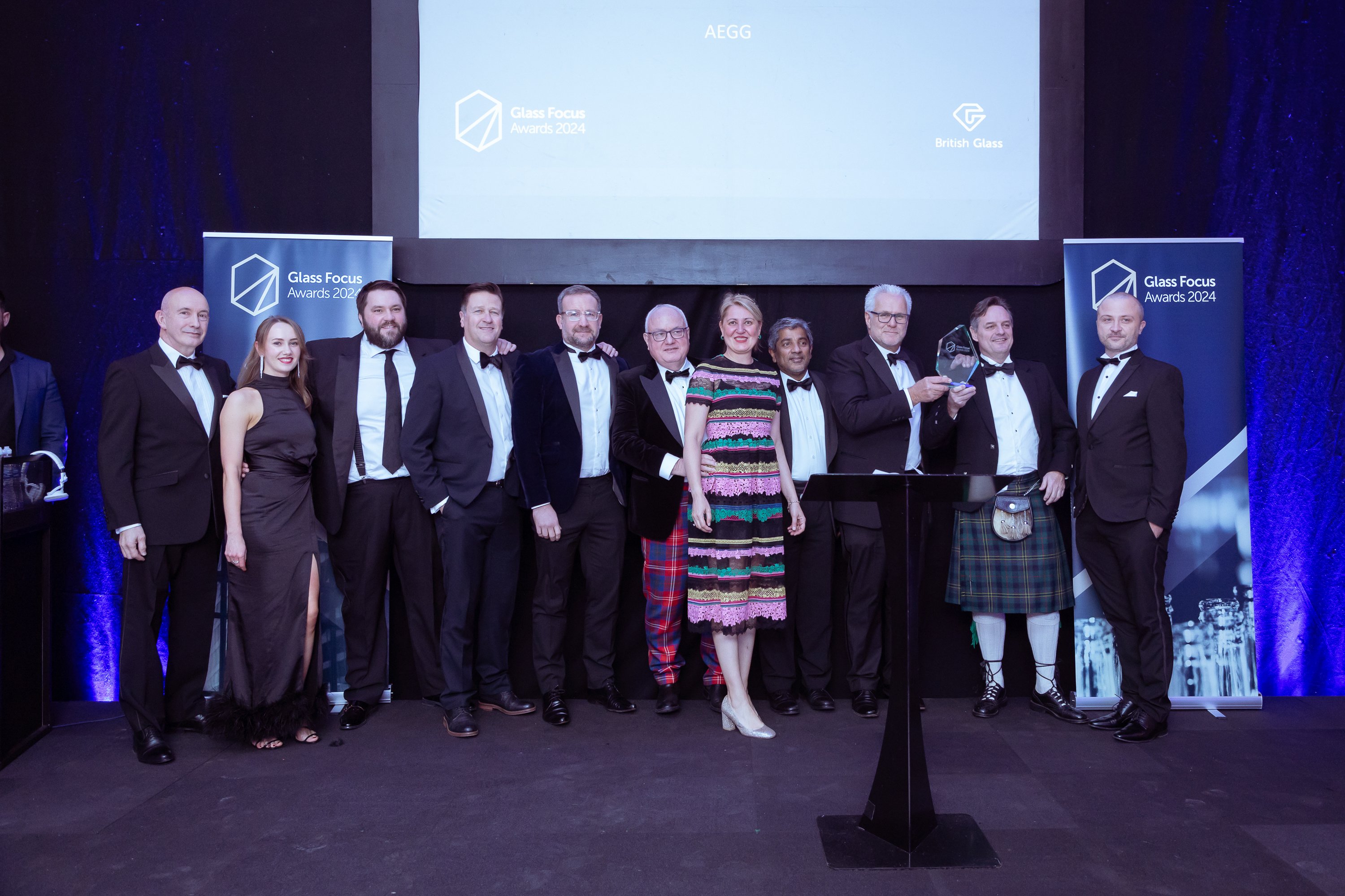 Some of the Aegg team collecting the SME Member of the Year Award at the 2024 Glass Focus Awards